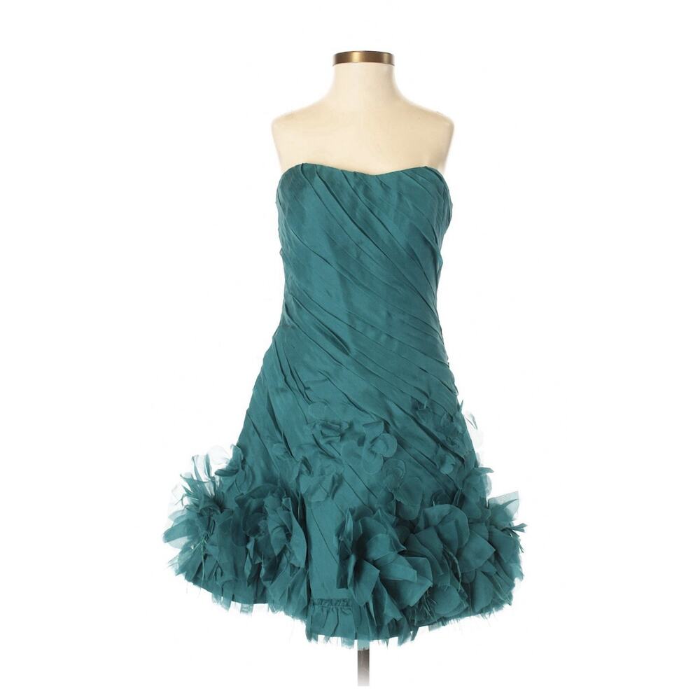 Theia Teal Strapless Silk Cocktail Sweetheart Mini Dress 2 Prom Homecoming Party